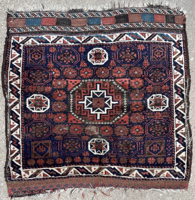 Baluch Bagface with Memling Gul Star in Octagon design - 31" x 31" - 79 x 79 cm - sides damaged slightly while retaining the original selvages, 2-3 tiny holes likely from  ...