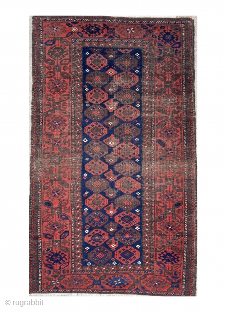 Baluch Rug from circa 1900 - 3'1 x 5'4 - 95 x 162 cm - colors and wool more vivid in person - slightly lower pile in the middle - tight weave. 