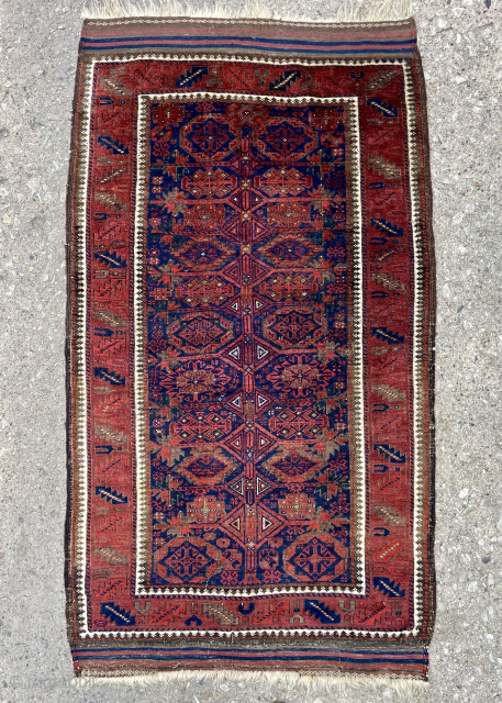 Unusual Baluch Rug with Tree of Life pattern adorned with variety of motifs possibly representing different clans within the Baluch tribal groups. 3'8 x 6'7 ft. email - yorukrugs@gmail.com