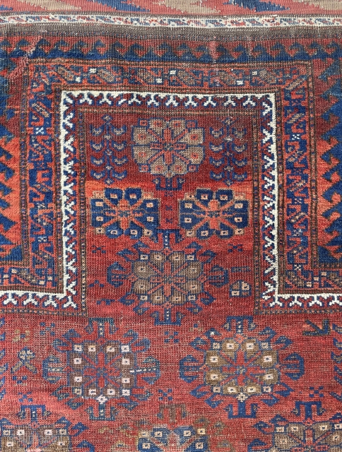 Antique Baluch Prayer Rug with Guli-kaf pattern - Original kilim ends and sides, scattered small repairs, good usable overall condition.             