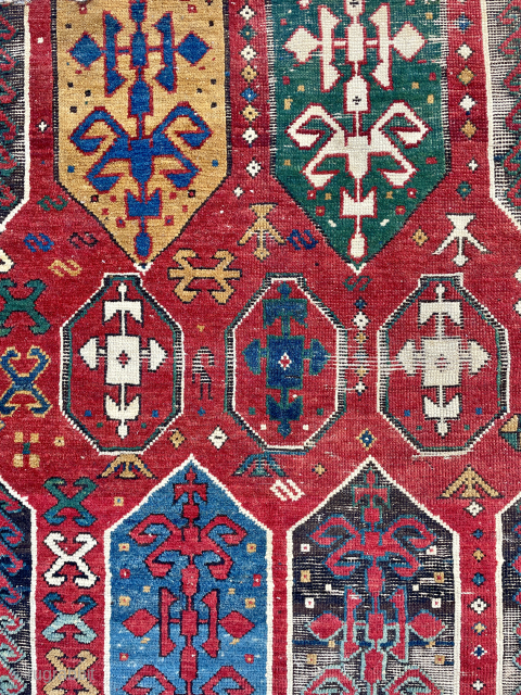 Large Caucasian Bordjalou Kazak Rug Fragment - cotton wefts and natural brown warps                    