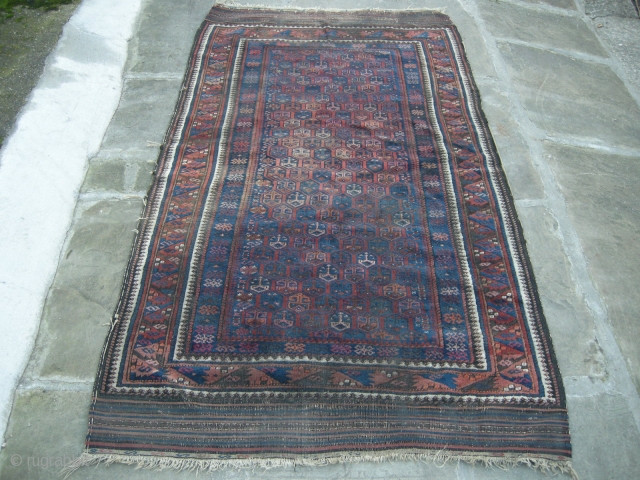 Antique Beluch rug c1900. 7ft x 3ft6 . This old Beluch is in need of a deep clean, there is good shiny wool under all the grime.The rug is in original condition  ...