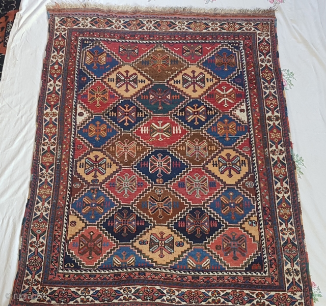 Antique afshar rug early 20th c wool on wool foundation , very good condiiton with kilim ends . £550 price does not include shipping size is 5ft10 x 4ft5ft    