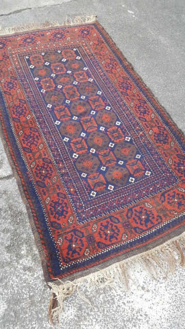 A good antique belouch rug in very good original condition with natural colours . No repairs could benefit from a clean otherwise in very good order. 175x95cm
 300 pounds uk.   