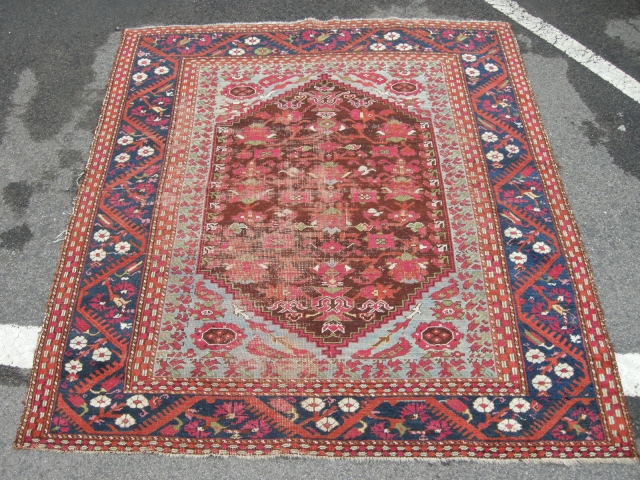 Antique Kula rug approx 5ft3 x 4ft9 19th century some wear as you can see sides not original, but a genuine old thing fresh to the market.price does not include shipping but  ...