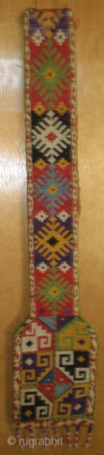 Here is very special Laki embroidery from the 2nd. Half of the 19th. Century.  This is a beautiful Laki hair cover measuring (the embroidered part only) 26" long and 3" wide  ...