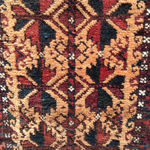 Here is a lovely camel hair field Baluch balisht dating to around 1870/1880. Measuring 19" x 38" the balisht face is in very good condition with mostly full pile. Deep rich colors  ...