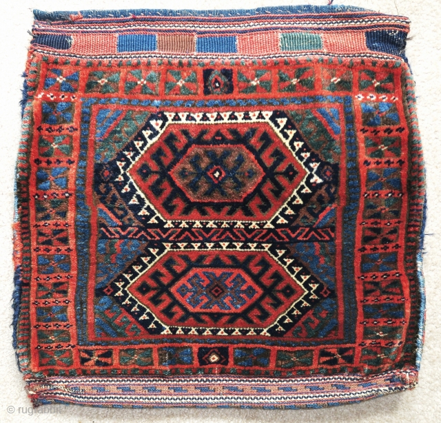 Complete Jaf Kurd bag, thick beautiful lustrous wool with super-saturated natural color. A great truly tribal bag with a colorful striped back.           