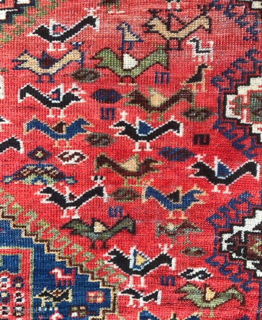 Charming and Small size Khamseh Rug, very fine quality in condition as in photos . Good dyes , nice colors and organic Chickens :-)  Size : 145x107cm , Please don't ask  ...