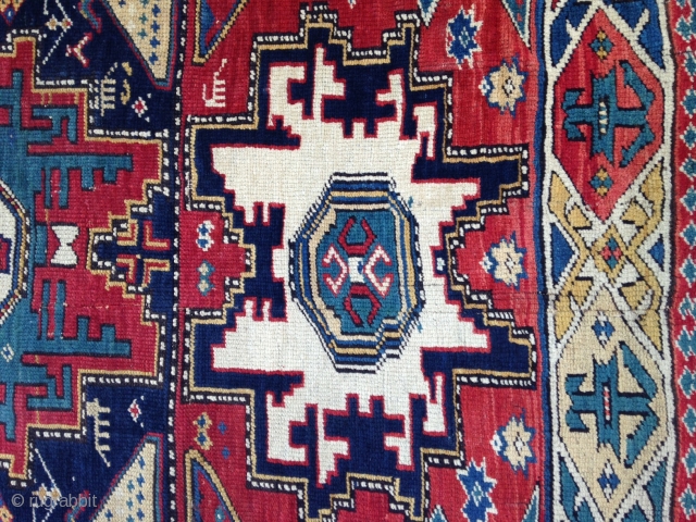 September sale :
Pretty Caucasian rug ( Lezgi ) with a nice Kufik border and colours.
Size : 141x92
Circa : 1870s
              