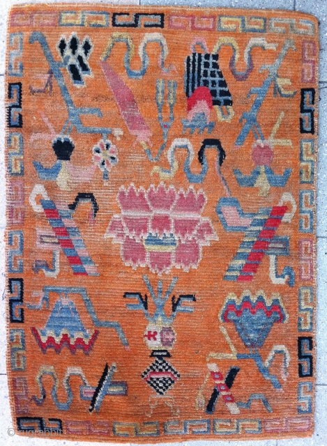 September sale :
very nice and old Tibetan rug ! with good colors as old orange.                  