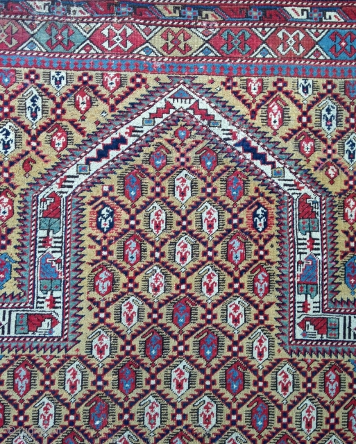 Antique and Rare yellow Marasali Prayer Rug ,
Size : Square : 150x132cm 
Circa : 1860s                  