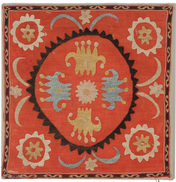 Mounted Silk Uzbek Embroidery, Second Half 19th Century, 17 x 17 inches                     