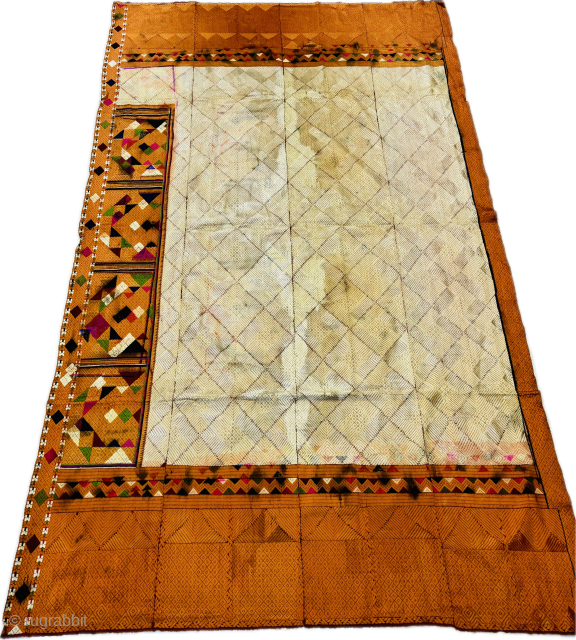Antique Sarpallu Phulkari/bagh chand bagh with panchranga from west Punjab, Now Pakistan, more than 100years old                 