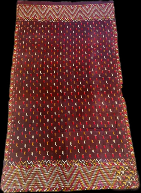 Antique phulkari with unique pattern in indigo colour                         