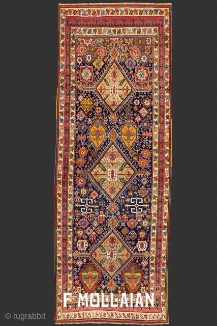 Long Antique Kurdish (Kurdo) Persian Runner Rug, 19th Century

295 × 105 cm (9' 8" × 3' 5"),

This is an antique Kurdish Persian Runner rug woven circa 19th Century, this piece has a  ...