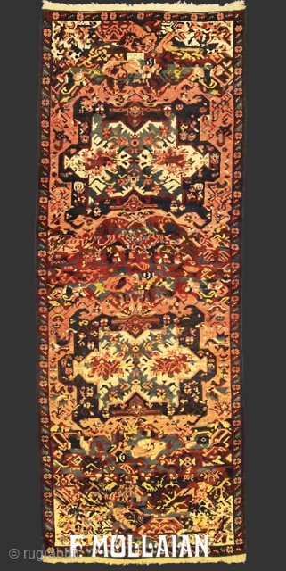 Antique Signed Caucasian Seychour (Zeikhur) Kalleh Rug, ca. 1900
333 × 120 cm (10' 11" × 3' 11")
Sign/Firma: The Year 1316             