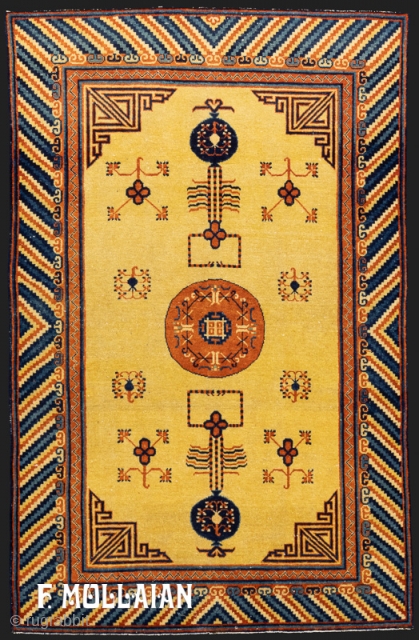 Super Beautiful Antique Khotan (East Turkestan) Stylized Design Rug, ca. 1920,


188 × 120 cm (6' 2" × 3' 11")              