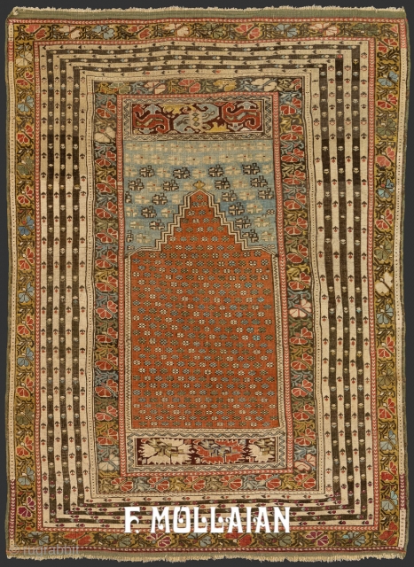 Prayer-Field Antique Turkish Ghiordes Rug, 19th Century,

175 × 130 cm (5' 8" × 4' 3"),                  