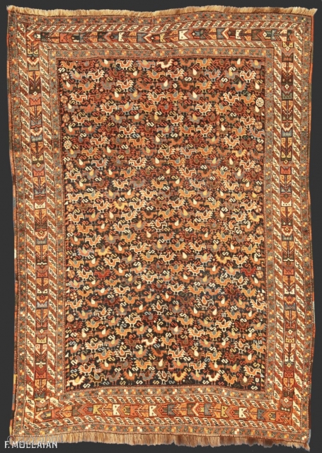 This is a Khamseh rug woven in southwest Persia during the 1890’s. It has the highly sought after chicken motifs and uniquely it has an all over chicken design with no medallions  ...
