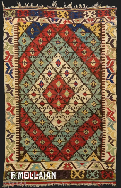 Beautiful Antique Turkish Aydin Kilim, ca. 1900,
202 × 130 cm (6' 7" × 4' 3")                  