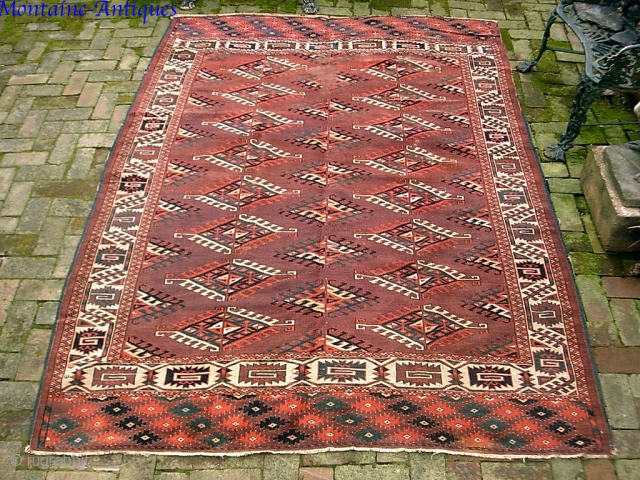 Yomud-- 6 ft x 8 ft 5 inches. Legit early ethnographic main carpet with Dyrnak gull. Well used-- tho excellent candidate for restoration. Please call for condition Report. $30 UPS to Lower  ...