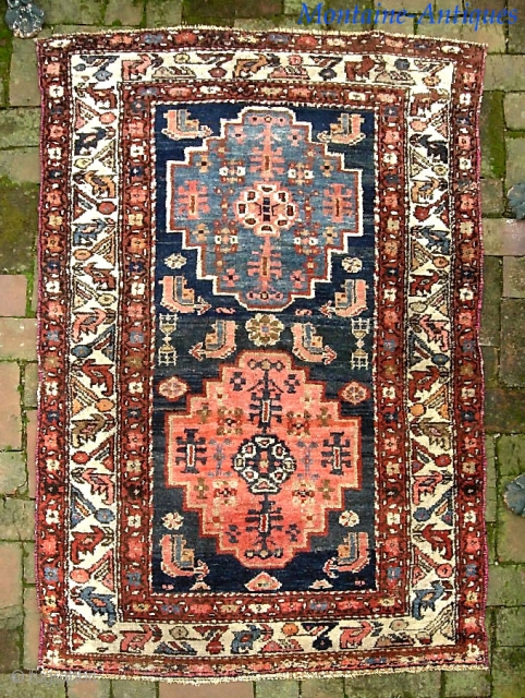 West Persian Village-- 3 ft 5 in x 5 ft 2 inches. Wool weft. Most likely Kurdish, possibly Kolyai. Weave is thick, heavy, plush-- but also floppy. $25 UPS to lower 48. 