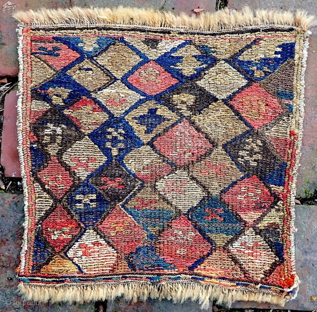 Shahsavan Chanta-- Circa 1900 or older. 11 x 11 inches.South Caucusus. Brown is undyed wool. Rare. Very good condition. $10 Domestic shipping.

One of several pieces recently acquired, an old cache from a  ...