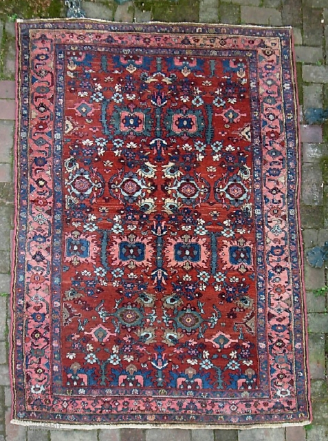 West Persian Village-- 4 ft 6  x 6 ft 6 inches. Sure looks Kurdish with Bidjar design, colors, abrashes. Looking at the weave I think it might be from Mehriban. Original  ...