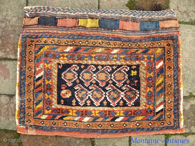 Afshar Chanta -- 14 x 19 inches. Cute little diminutive thing with nice weave. Excellent pile. Some antique reweaves on the kelim back to keep it functional as a bag. $15 UPS  ...