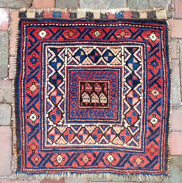 Large Kurd Bag Face-- 29 x 27. Interesting composition with small botehs in the center. Plush Kurdish wool and lovely soft colors.
CONDITION: Very good.  Please see all photos. US Shipping: $15  ...