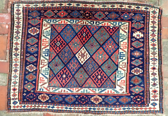 ENORMOUS FINE JAFF FACE-- 37 x 51--  Most sumptuous Kurd bag face. Exceptional quality wool w/ beautiful saturated natural dyes. Exceptional condition indicates it was revered and well cared for.
CONDITION: Plush  ...