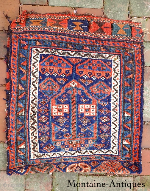 Kurd-- 20 x 23. Traditional Kurdish format with the piled strip at the bottom. Look at the flat weave work carefully. Wonderfully quirky tribal. Very interesting old  collector piece. But you  ...