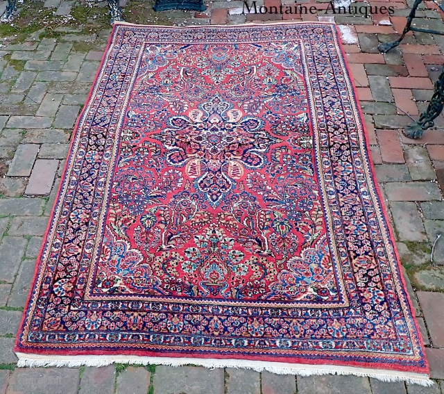 Sarouk-- 4.4 x 7.3. 90 year old rug is thick, plush, heavy, finely knotted-- absolutely dead mint like it was made yesterday. Its a bloody miracle. CONDITION: Time capsule. No apologies. Please  ...