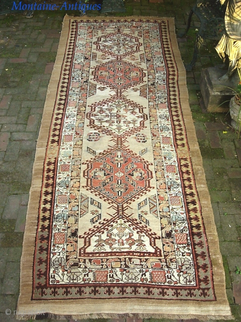 Serab Gallery Runner-- 4 ft 2 in x 12 ft 1 in. A truly ancient thing-- I'm thinking circa 1880. It has several spots with honest old abrashed repilings.  But it  ...