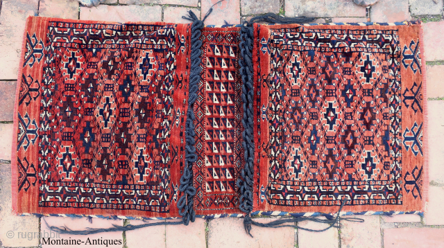 Yomud Khorjin Double Bag-- approx 19 x 41”

Note elaborate work in the intermediate panel and fastener loops. Near mint condition. Ex collection of the late James Douglas, scholar and author. 
($20 shipping  ...