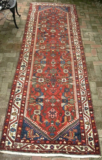 Runner-- 3 ft 9 x 11 ft 10 in. Nice honest west Persian Village rug. A few white dots mainly on one end. Otherwise good and solid. Call me for concise in  ...