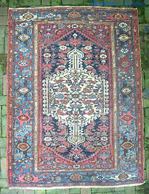 Hamadan. 4 ft 3 x 6 ft 5. West Persian Village rug with white anchor medallion and turtle border. We just posted a whole slug of fresh stuff. Check it out @  ...