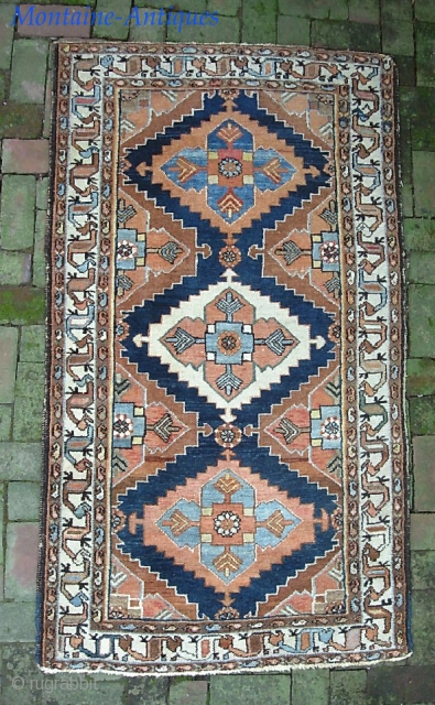 cf. Saveh Region-- 3 ft 5 x 4 ft 11. Uncluttered. Decorative. Good condition We just posted a whole slug of fresh stuff Check it out @ http://www.montaine-antiques.com/oriental-rugs/     