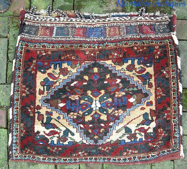 Large bag. 30 x 26 Genuinely old Persian piece of uncertain  origin. Maybe South. Double wefted on wool foundation. Thick. Plush. Floppy.  Minty. $20 UPS to lower 48   