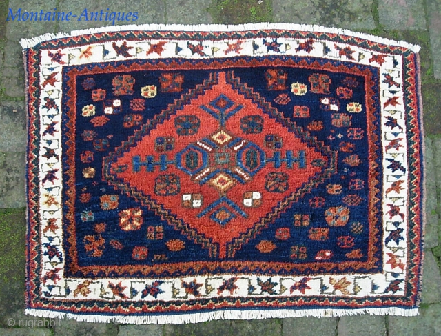 Afshar--21 x 29 inches. Plush; lively; excellent condition. We have just posted 40 nice fresh pieces on the web site: www.montaine-antiques.com.            