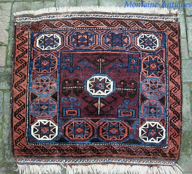 Baluch --21 x 29 inches. larger piece with fine wool and nice colors. We have just posted 40 nice fresh pieces on the web site: www.montaine-antiques.com.       