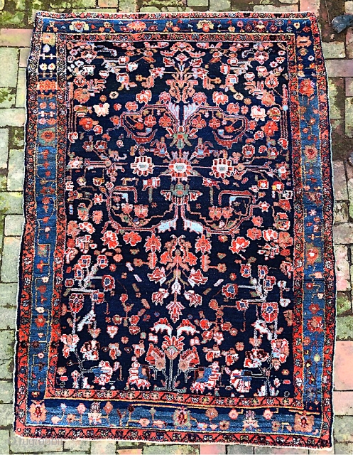 Nahavend (Hamadan)--approx 4.6 x 6.9-- Plush lustrous wool; warm natural dyes with abundant interesting abrashes. Very decorative. Excellent condition. Call me for detailed in hand condition report. $25 shipping. Please check out  ...