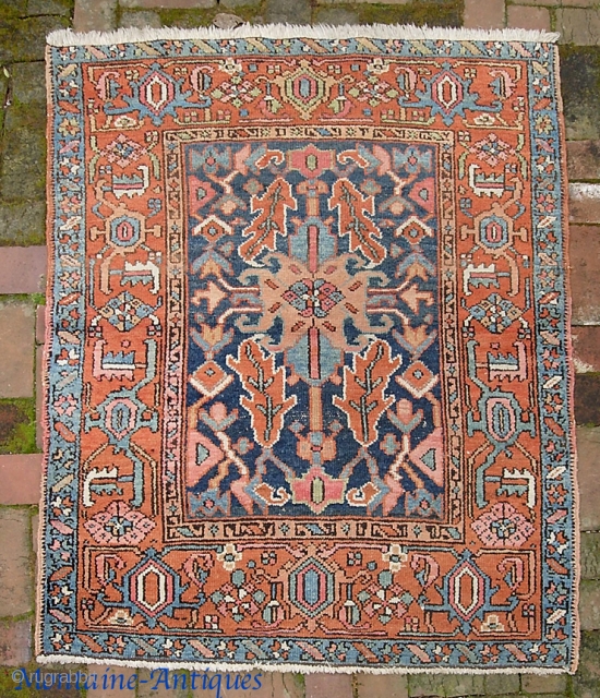 Heriz/Serapi-- 3 ft 6 x 4 ft 6. Northwest village rug in rare small format. Scaled down open field design with wide borders and Serapi colors. 
All original sides and ends. As  ...