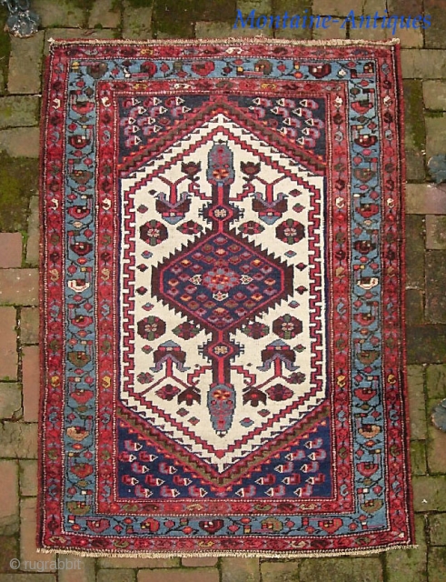 Hamadan--3 ft 3 x 4 ft 11 inches. Same rug with white medallion and anchors is shown see Runge plate 22-- identified as Tozli village near Zenjan. $20 UPS to Lower 48  ...