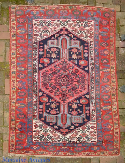 Kurdish 4 ft 4 x 6 ft 10 inches. Wool foundation.  Condition is excellent but not mint-- even pile. There is a nearly identical piece shown in Eagleton's Kurdish Rugs" plate  ...