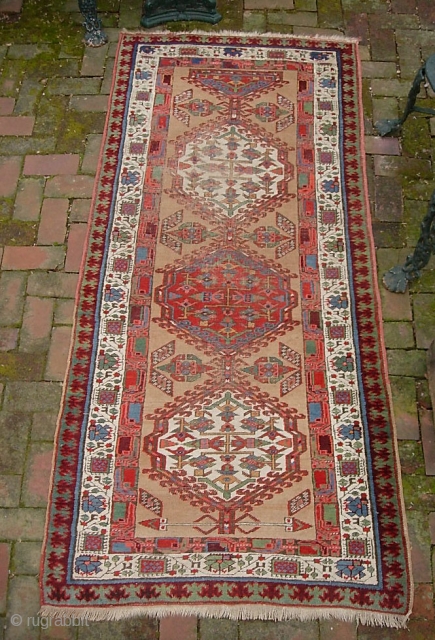 Serab 3 ft 4 x 7 ft 6 inches. Early rug with great natural dyes. Visible foundation through the center is primarily brown oxidation $25 ups to Lower 48    