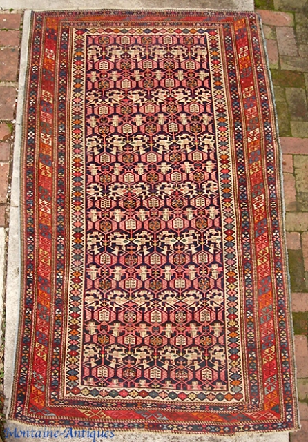 Kuba  4 ft x 7 ft 8 inches.  Antique thing in as-found condition with some fraying of the ends and sides. Interior is in very good and even condition with  ...