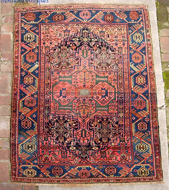  Bidjar 4 ft 6 inches by 6 ft 10 inches. Old one on wool foundation. Unusual design and great border.  Beautiful estate rug in really super condition
    