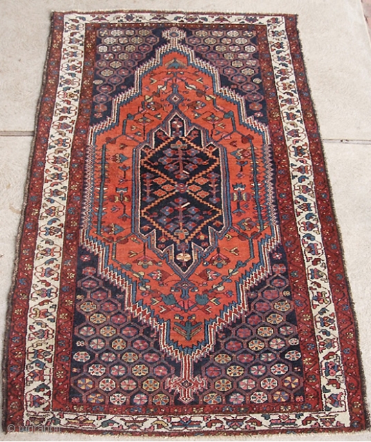 Hamadan 4 ft 4 by 7 ft 5 inches. Kurdish influence as the wefts are wool. Decorative and a great useful size!           